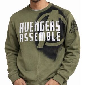 Marvel Avengers Sweatshirt S Green Crewneck Pullover Airbrush Stencil Logo Mens
